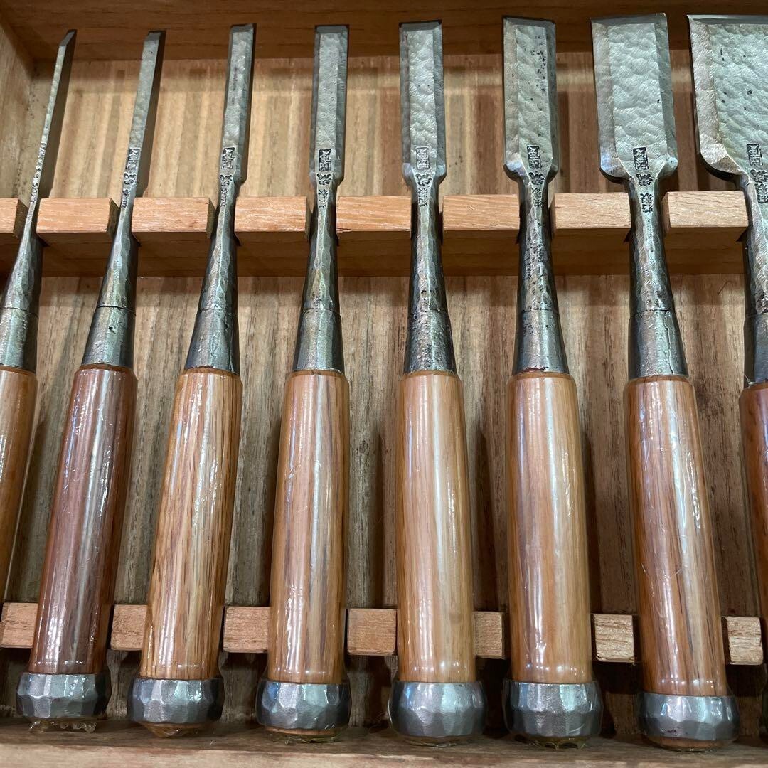 3rd Kunikei Oire Nomi Japanese Bench Chisel Set of 10 Polished Hammered