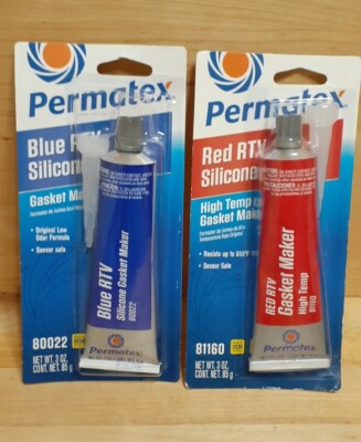 2 PACK Permatex 80022  BLUE RTV  SILICONE 3z Tube Gasket Maker & RED 81160 safe
