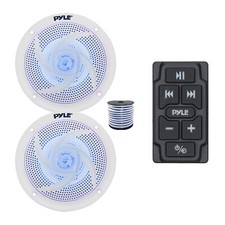 Pyle Marine Bluetooth Controller, 2x 5.25" 180W Blue LED Speakers White w/Wire