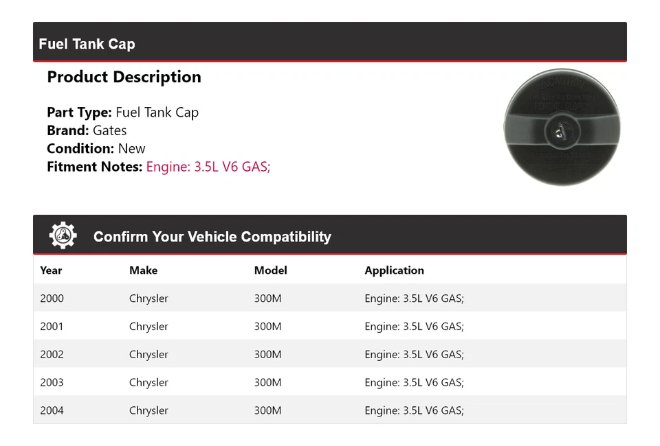 For 2000-2004 Chrysler 300M 3.5L V6 GAS Fuel Tank Cap Gates 2001 2002 2003 - Image 2 of 3