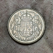 1957 Canada 50 Cents - 80% Silver - Canadian Half Dollar Coin - Elizabeth II