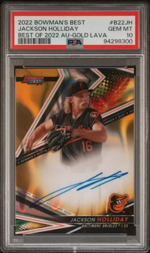 Jackson Holliday 2022 Bowman's Best Gold Lava Refractor Auto /75 PSA 10 Orioles