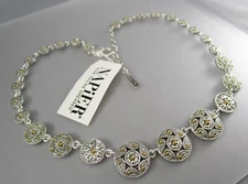 NAPIER Silver & Gold Tone Round Metal Link Adjustable Necklace 8884