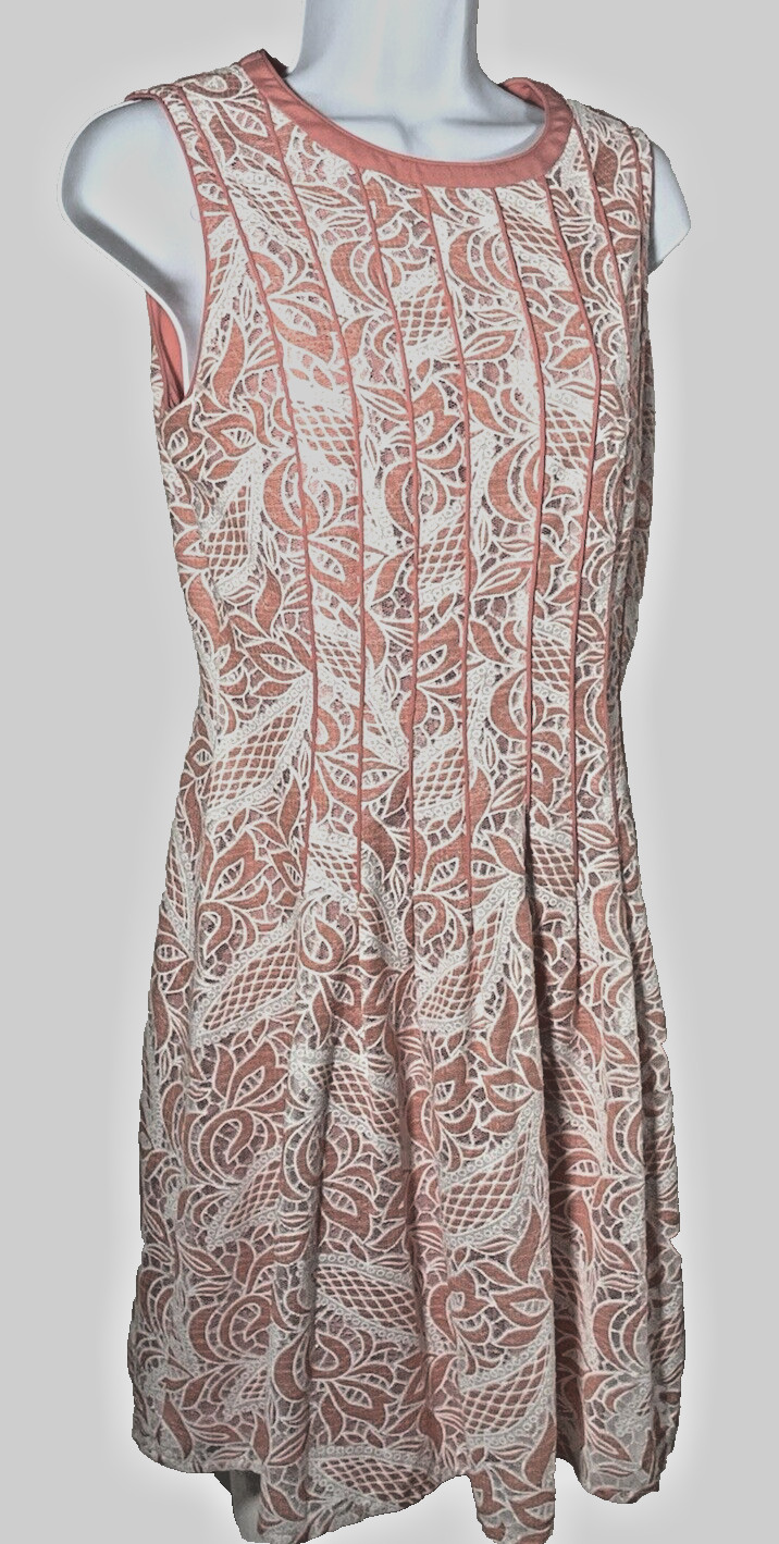 Antonio Melani Dress Women 4 Lace Overlay Coral Flattering Seaming Career Boho