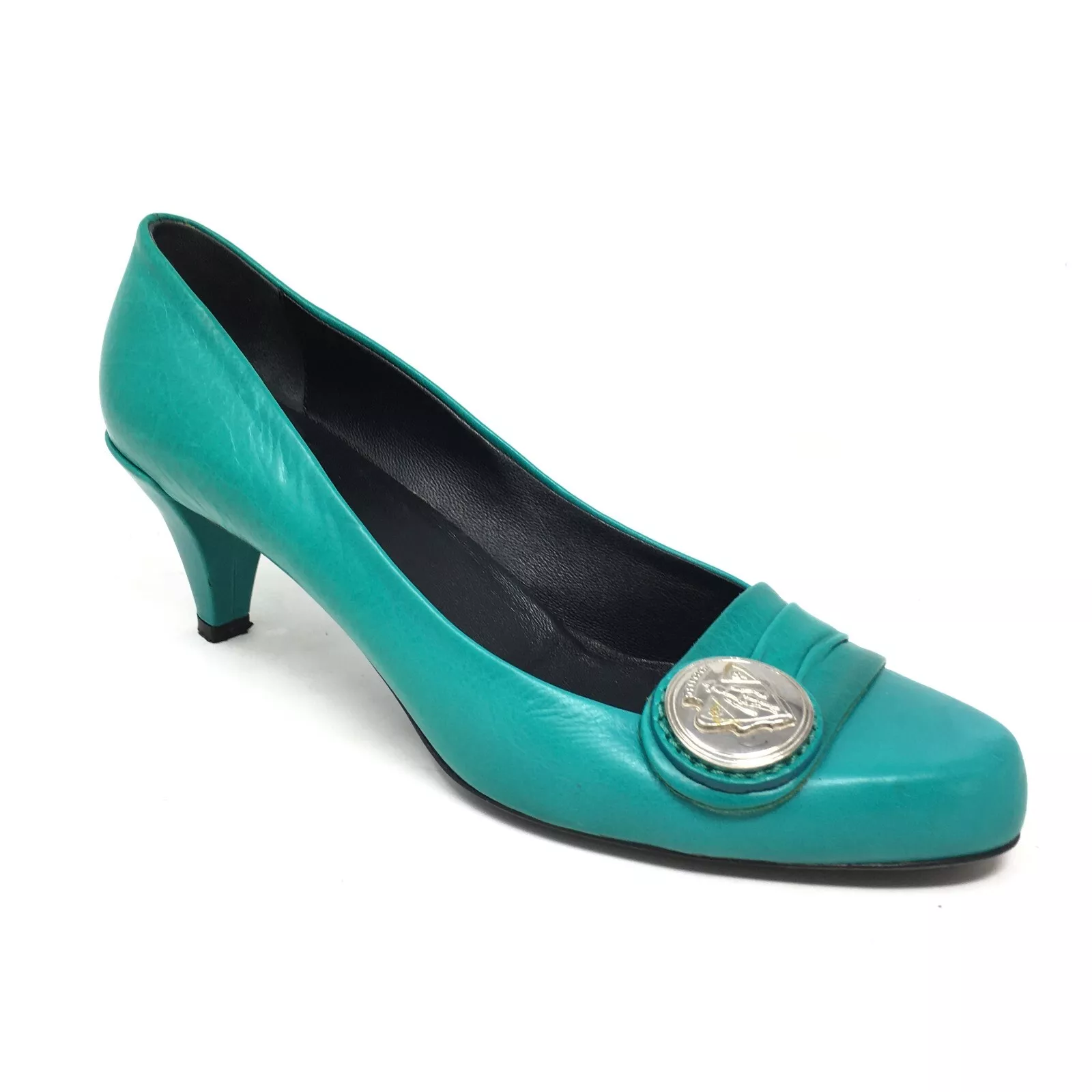 Chaussures à talons escarpins Gucci logo femme pointure 37,5 EU 7,5 US cuir vert à enfiler