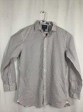Bonobos Mens 17.5/36 Slim Fit Cotton Small Square Plaid White Button Up Shirt