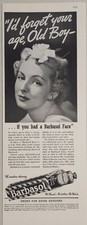 1937 Print Ad Barbasol Shaving Cream Pretty Lady with Bow in Hair Modern Shave