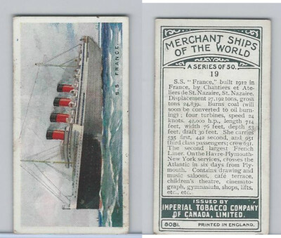C20 Imperial Tobacco, Merchant Ships, 1924, #19 SS France