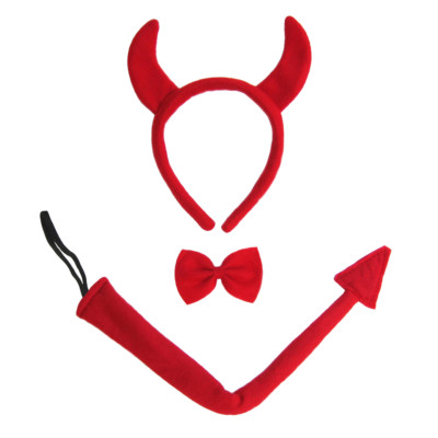 Devil Horns Tail & Bow Tie Costume Set ~ HALLOWEEN DRESS UP PARTY ACCESSORY KIT