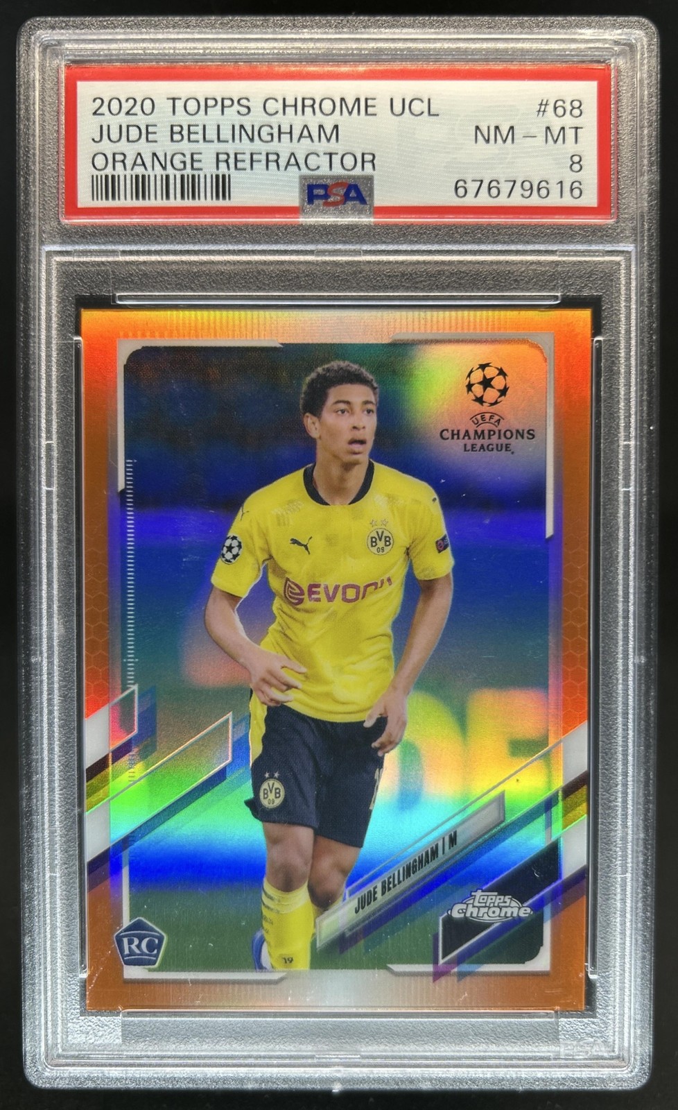 2020-21 Topps Chrome UEFA Jude Bellingham Orange Rookie RC #/25 Dortmund PSA 8