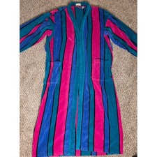 T.J. Lawford Vintage Turkish Towel Robe Striped Pink Blue Teal Cotton 1X/2X