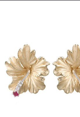 20mm Large Denny Wong Authentic 14k Yellow Gold Ruby Diamond,  Post Earrings
