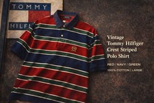 Vintage Tommy Hilfiger Crest Striped Polo Shirt Red Green Blue 90s Men Large