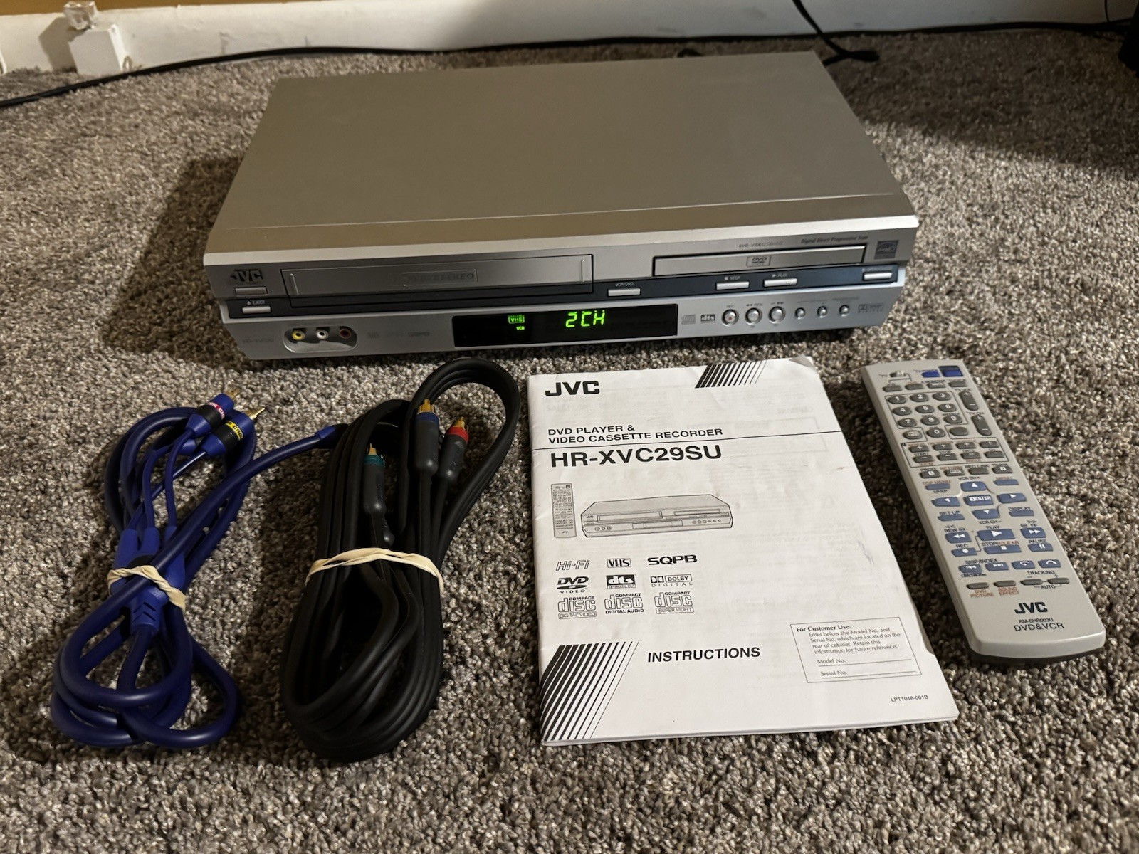 Dual Combo Vhs Remote & Cables Tested Euc