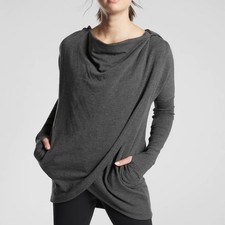 ATHLETA Purana Wrap Sweatshirt SMALL Charcoal Heather Hooded Top NEW
