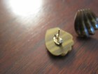 14K YELLOW GOLD SCALLOPED HAND CARVED SHELL TIGERS EYE EARRINGS — photo 5