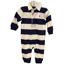 Ralph Lauren Baby Boy Striped Rugby Long Sleeve One Piece Sz 9 Mo NWT