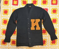 Vintage 1950's Varsity Black with Yellow K Letterman Sweater 100 wool