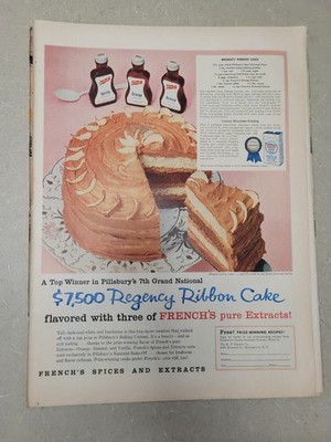 VTG 1956 Orig Magazine Ad French's Vanilla Spices & Extracts Regency Ribbon Cake