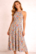 Chaps Halter Maxi Dress Sleeveless Pockets Floral Midi XL Feminine Summer
