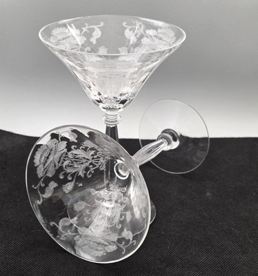Tiffin Flanders Champagne Glasses Set of 2 Elegant Etched Floral 6.25''