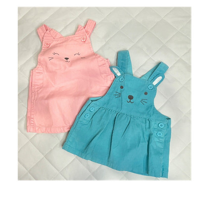 Carter's Baby Girls Overall Dress Set 3M Pink Blue Bunny Corduroy Cotton
