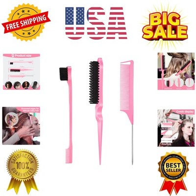 3 Pcs Slick Back Hair Brush, Rat Tail Comb, Edge | Bristle Brush, Hair Access...