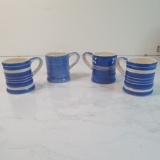 Whittard Tea Clipper Cups Blue White Handpainted Striped Polka Dot 2.5" Espresso