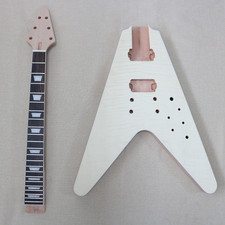 DIY Unfinshed V Electric Guitar Kit Mahogany BD Rosewood FB Flame Maple Top