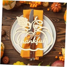 12 Pcs Thanksgiving Pumpkin Wooden Plate Decor Grateful Large Pumpkin Thankful