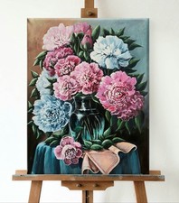 Pfingstrosen Original Gemälde 40/50cm | Blumenbild handgemalt Leinwand | Acryl