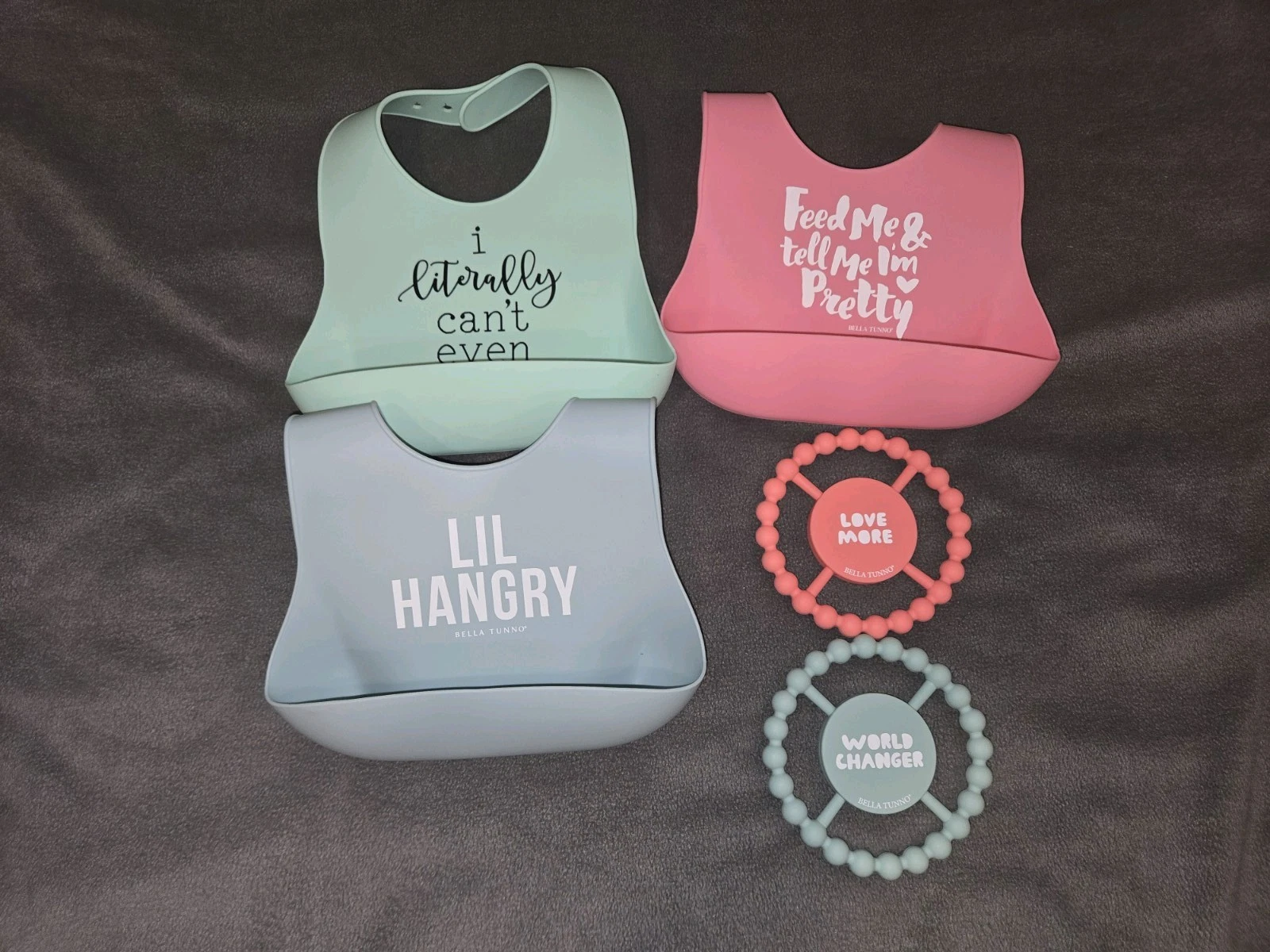 Bella Tunno Bibs Teethers Lil Hangry Literally Can't Even Feed Me Lot Of 5