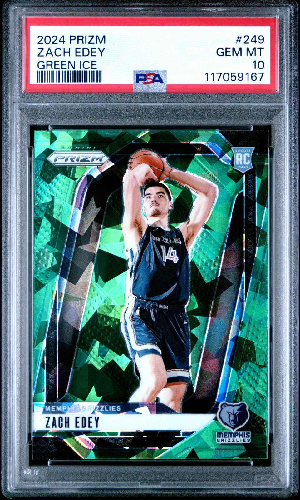 2024 PANINI PRIZM GREEN ICE #249 ZACH EDEY PSA 10