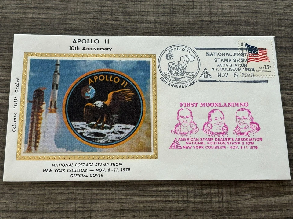 APOLLO 11 10th ANNIV NATIONAL POSTAGE SHOW NOV 8,1979 3 covers w/silk cachets - Image 2 of 4