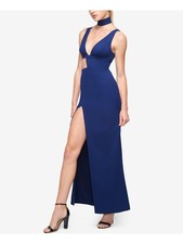 FAME AND PARTNERS Womens Navy Sleeveless Full-Length Evening Sheath Dress 2