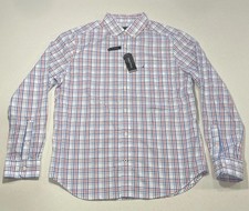 NWT Men  s Nautica Long Sleeve Dress Shirt  Coral/Red/Blue  Plaid  Medium