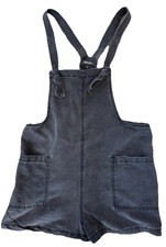 ZENANA Charcoal WASHED Denim Knot Tie Strap ROMPER Womens Small overalls 