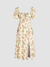 Cider Dress Womens Extra Large White Pink Fruit Milkmaid Whimsy Midi Romantic