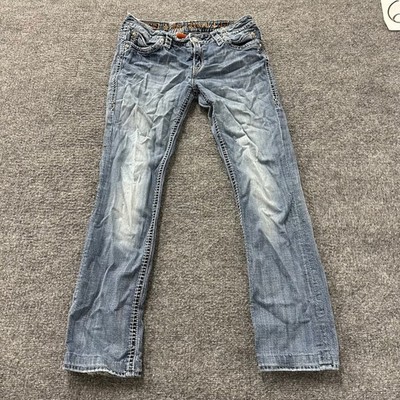 Rock Revival Jeans Womens Size 31 Johanna Straight Blue Thick Stitch Embellished