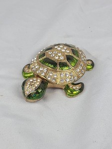 Jeweled Gold Tone Turtle Jewelry Box 3" - Magnetic Closure