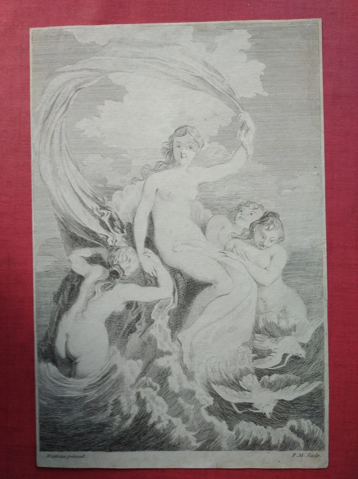 Gravure ancienne (18è) WATTEAU : Le triomphe de Vénus, Ph. Mercier, 1725 - Photo 2/4
