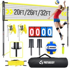32FT Portable Volleyball Net Set Metal Poles Easy Setup Backyard with Scoreboard