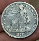 1878 - S Trade Dollar Early US Silver $1 Coin Heavy Circulation 90%