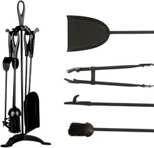 5pcs Fire Companion Set Cast Iron Tool Set for Log Burners Poker Brush Tong