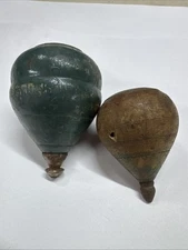 2-Antique Wooden Spinning Tops 1930’s??Metal Tips