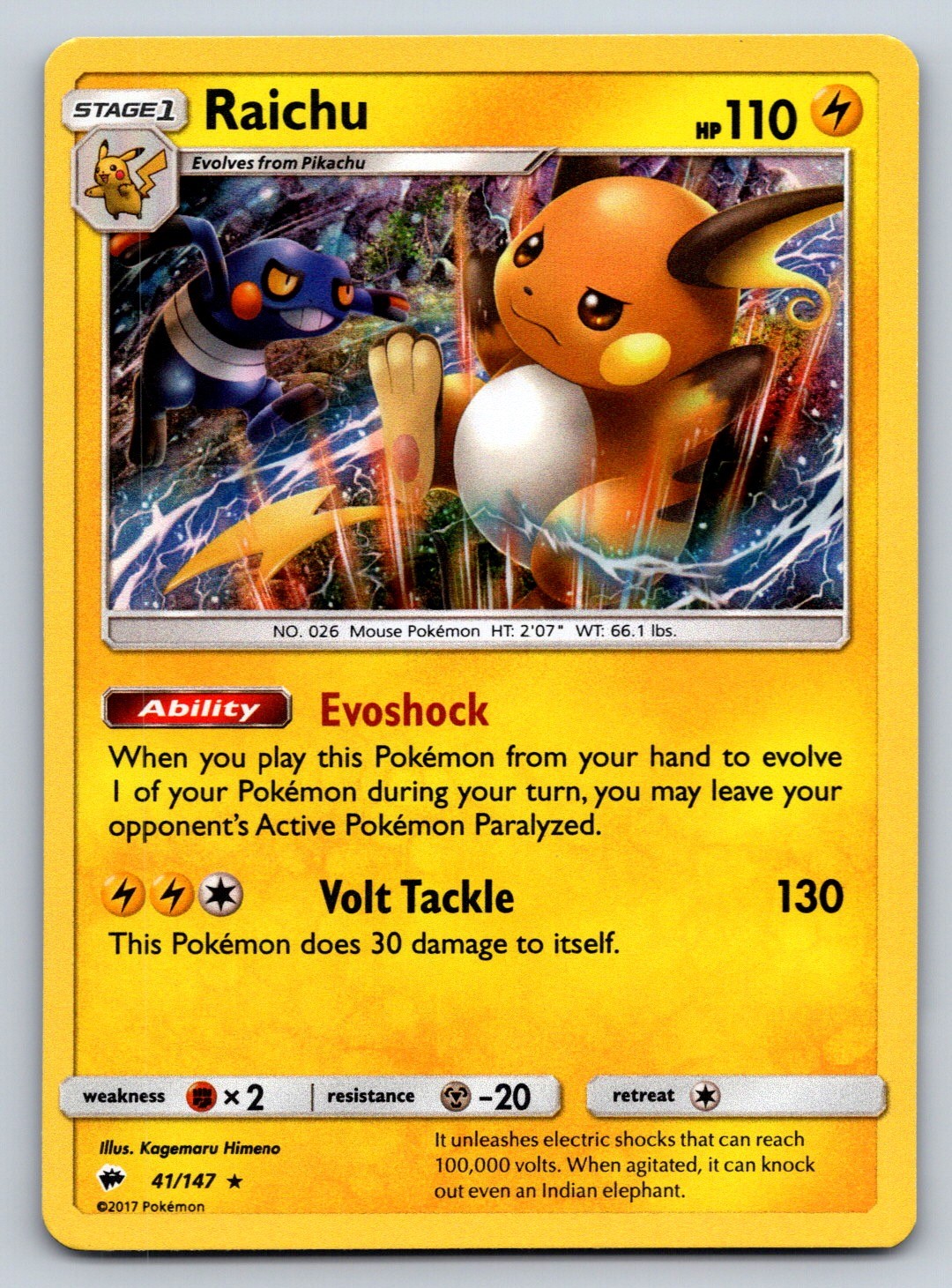 Raichu Holo Rare SM - Burning Shadows 41/147 NM