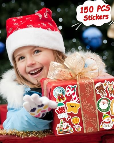 150 PCS Cute Christmas Stickers, Water Bottle Stickers for Kids, Vinyl 