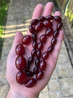 Vintage Phenolic Cherry Amber Bakelite Bead Necklace Faturan 52.5 Gr Not Marbled