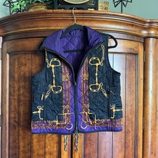 Lauren Ralph Lauren Vintage Equestrian Horse-Bit Reversible Quilted Vest P Large