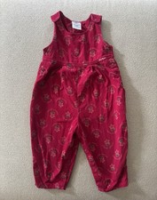 Vintage Osh Kosh 24M Autumn Flower Floral Corduroy Jumpsuit Overalls Red Pink